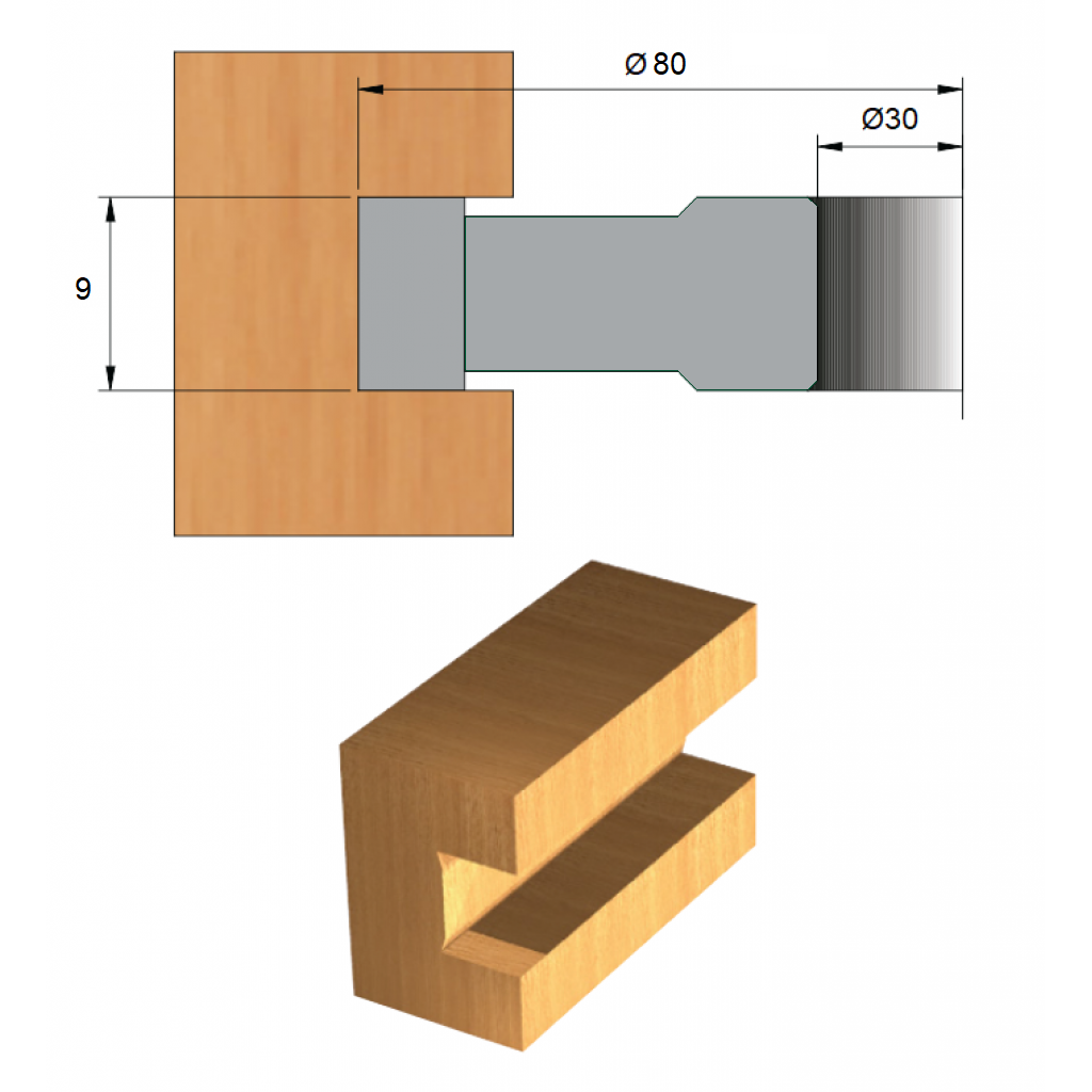 Fresa para Ranhura de Aço Ø80 x 9 x 30 – 6 Dentes - Cód. 2800.55